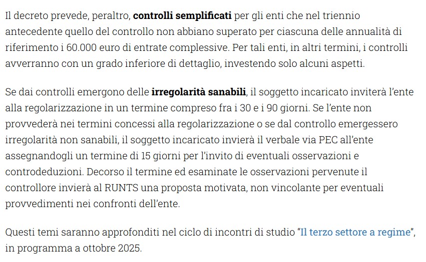 Partono i controlli sugli Enti del Terzo Settore